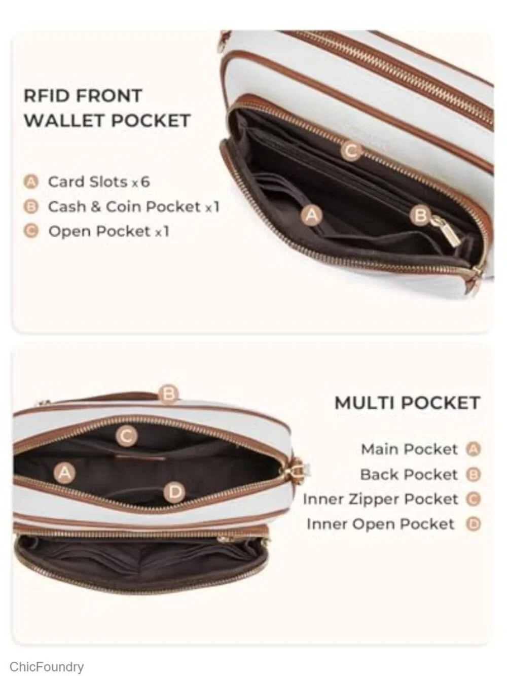 Quilted Crossbody Bag with Built-in RFID Wallet Vegan Leather
